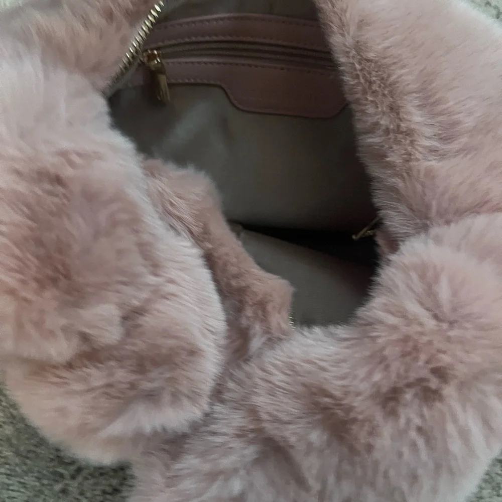 NWT new Melie Bianco Brigitte faux fur satchel bag purse mauve pink